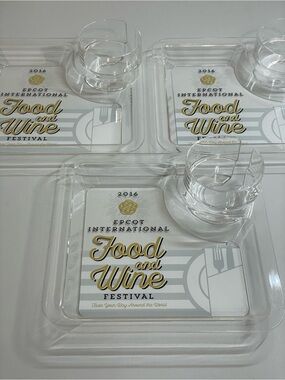 Disney Epcot Food & Wine Festival 2016 Appetizer Trays with Wine Cup Holder